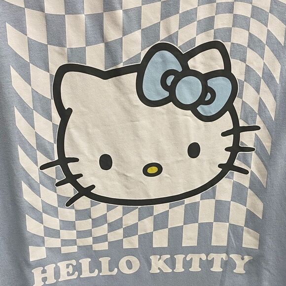 Hello Kitty by Sanrio Blue Checkerboard Cropped Graphic Tee Size M - Picture 5 of 10